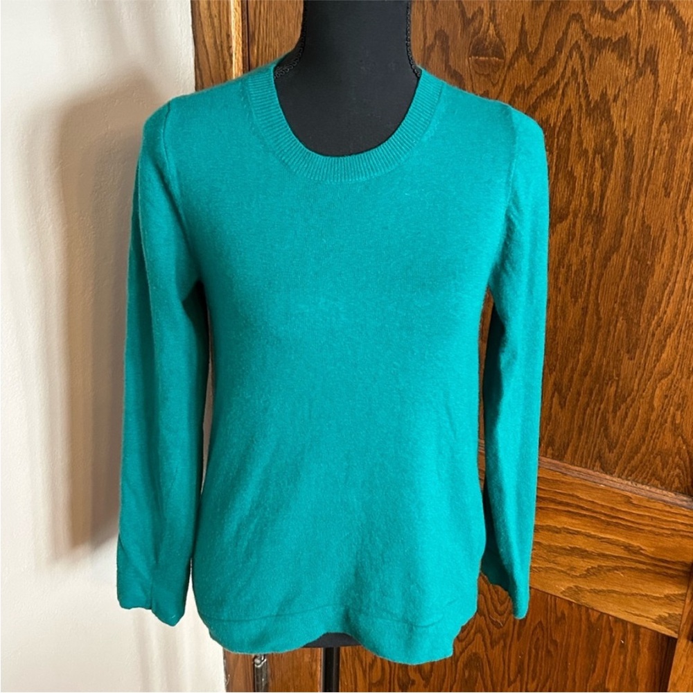 J. Crew Teddie Sweater Kelly green size small wool cotton blend crew neck - Picture 3 of 9